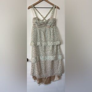 J. Crew Women Silk Beige Green Floral Print Sleeveless Dress Size 4